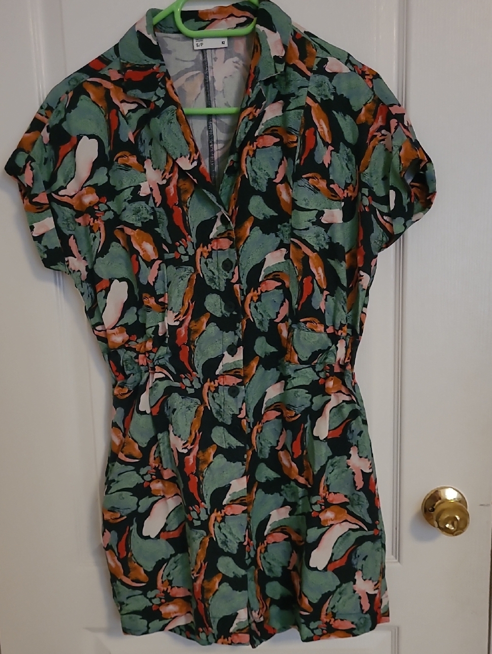 Frank & Oak Green Floral Short Sleeve Jumpsuit
